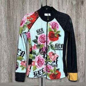 Zoca Cycling Jersey Full Zip Long Sleeves Floral Print Size S